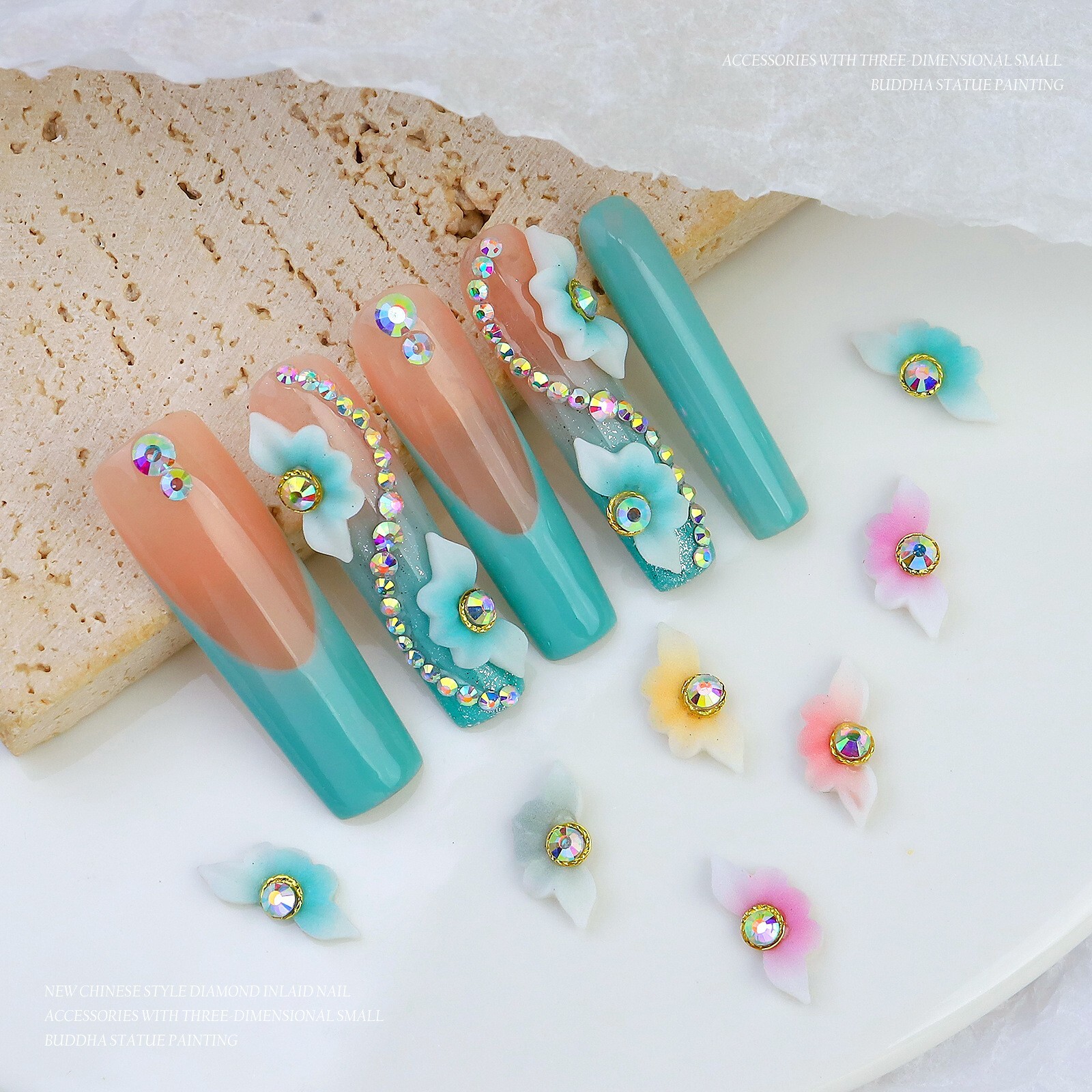 20 Grids 3D Resin Nail Flowers and Rhinestone Set for Nail Art Charms
