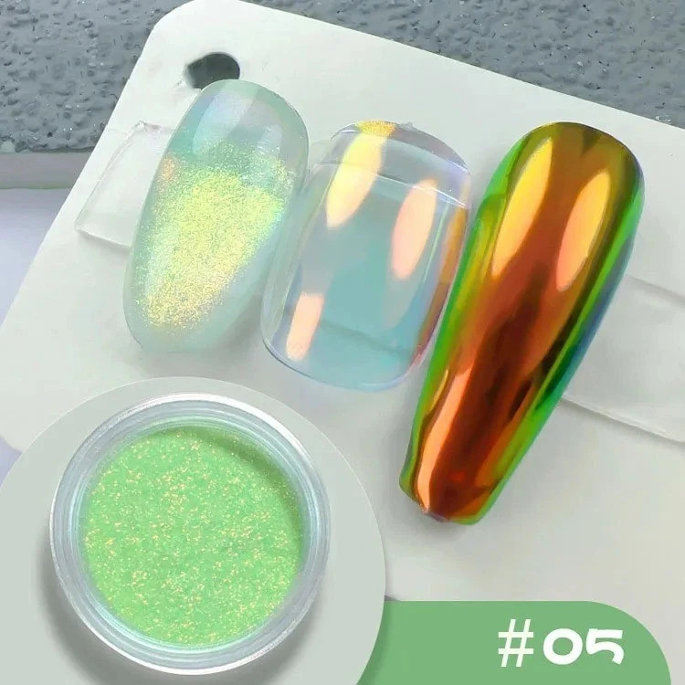 AURORA NAIL POWDER Mirror Effect CHROME Nail Art Mermaid Rainbow AB (Opal6) Uk