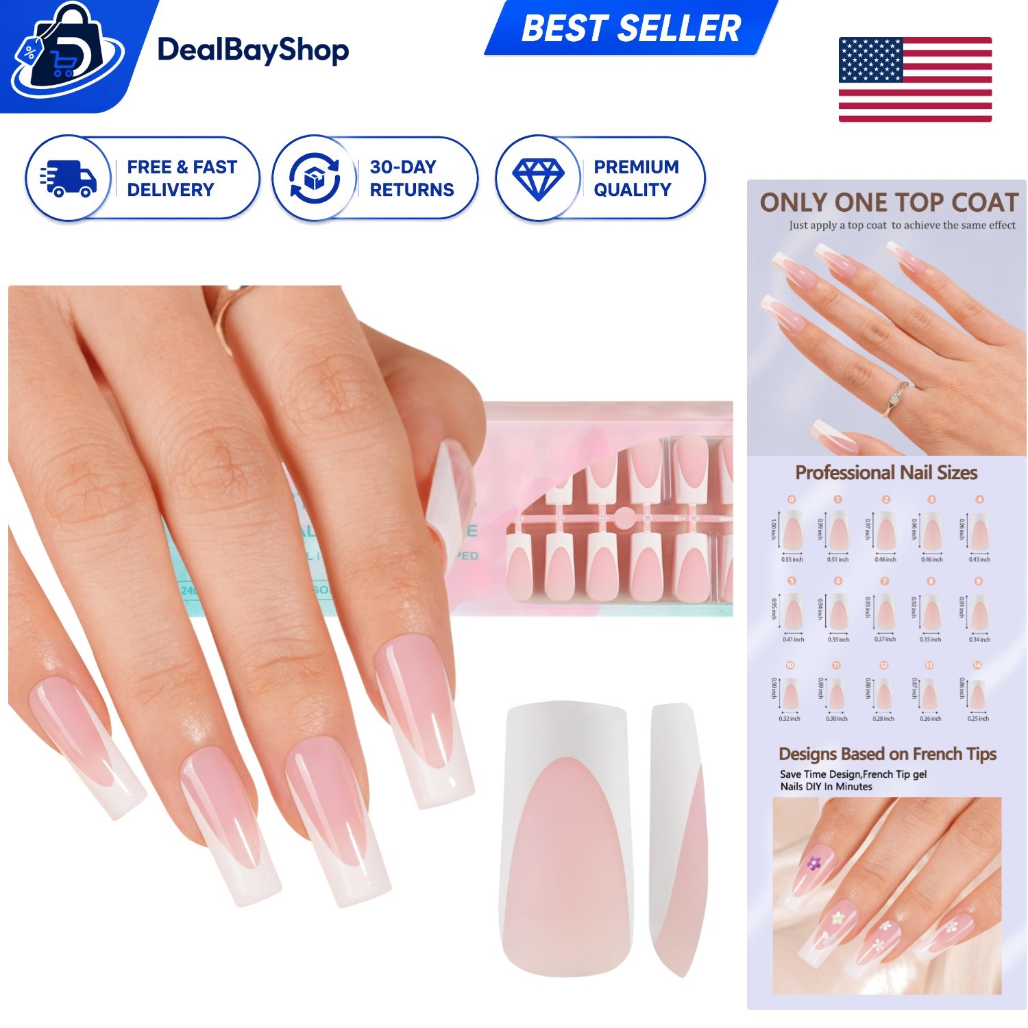 Long-Lasting 150Pcs Deep French Gel Nail Tips | Effortless Nail Art in 15 Sizes