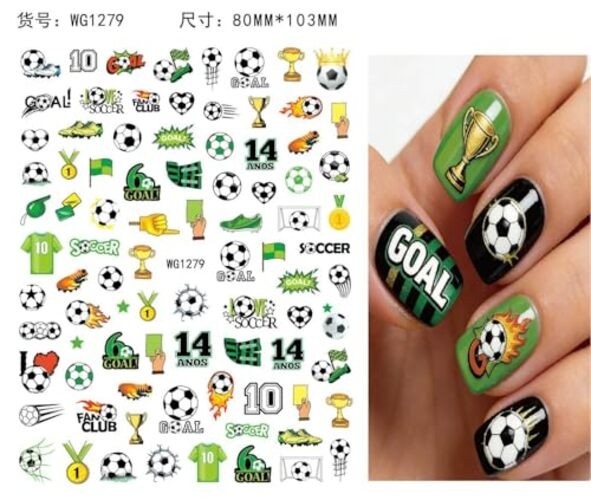8Pcs World Cup Football Soccer Nail Stickers – Art Style – 6 Art Style Nails