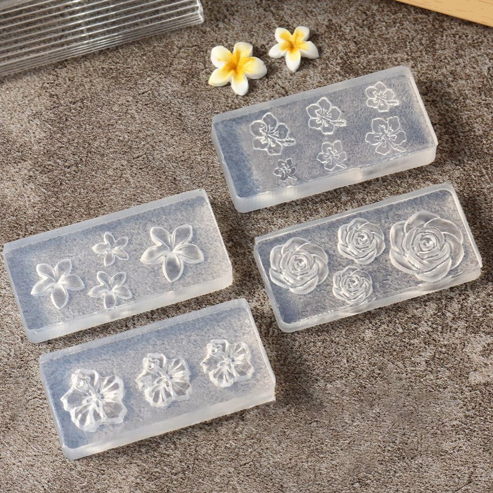 4Pcs Flower Nail Charms Silicone Molds 3D Gel Nail Art Mold Plumeria Cherry