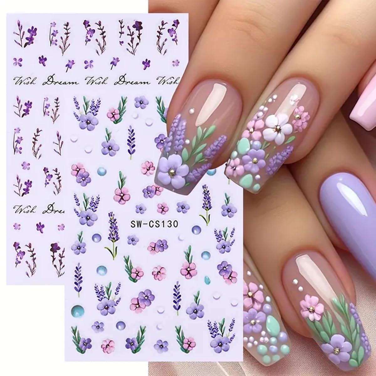 Flower Nail Art Stickers 3D Self-Adhesive Decals 6PCS Style4