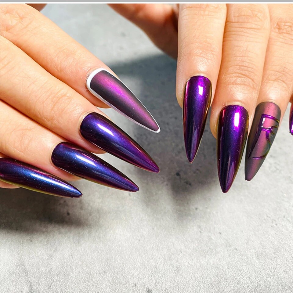 New Chameleon Nail Art Mirror Chrome Powder Rainbow Colour Changing Blue Purple