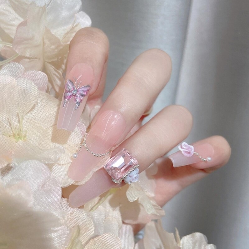 Crystal Rhinestones Pearls Beads 3D Flowers Nails Art Gift
