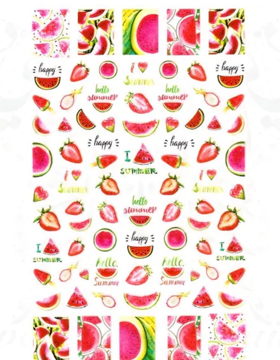 Nail Art Stickers NEW ! VERY NICE FOOD STRAWBERRIES & WATERMELONS F645