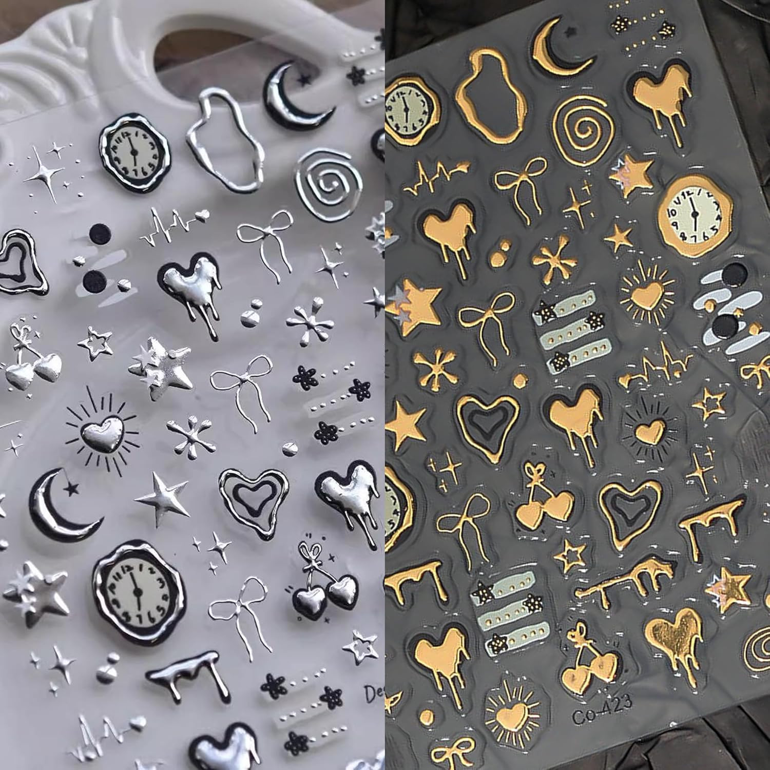 Metallic Nail Art Stickers – 2 Sheets of 5D Glitter Designs for DIY Decoration
