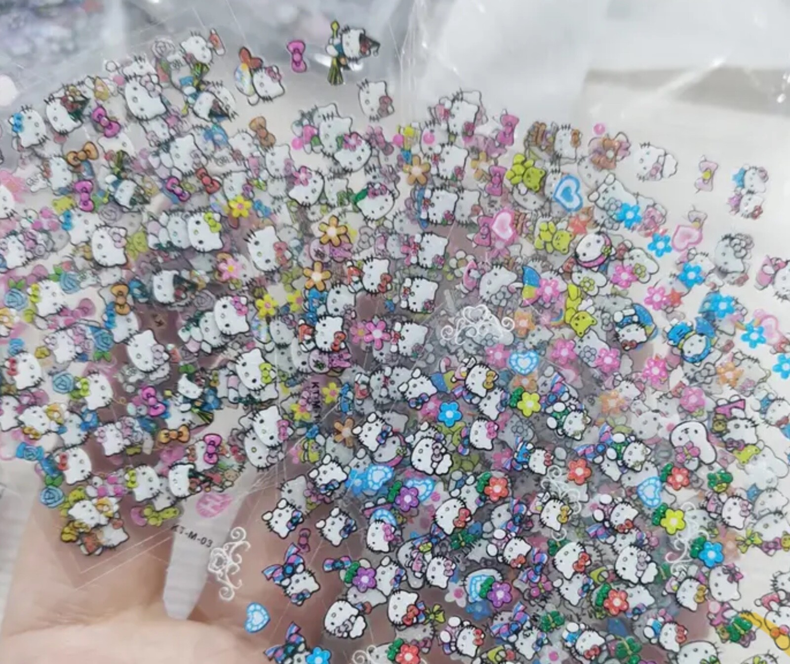 3 sheets Hello Kitty Nail Art Stickers Decals Bows Shimmer Glitter Party Favor