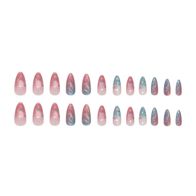 24Pcs Colorful Press on Nails Medium Almond Fake Nails Rainbow Ombre Full Cov…