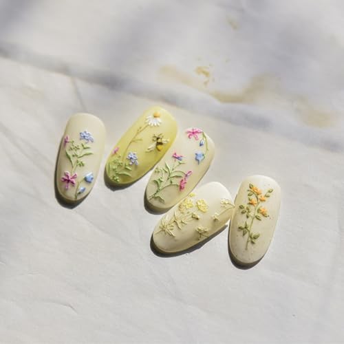1Pcs Embossed Flower Nail Stickers Small Daisy Nail Decals 5D Embossed W9