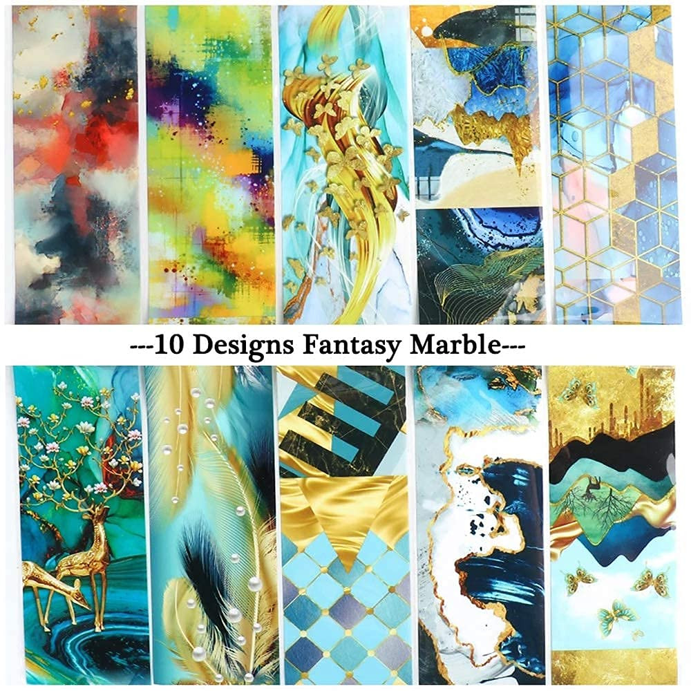 10 Sheets Marble Holographic Nail Foil Stickers DIY Nail Art Transfers Decals