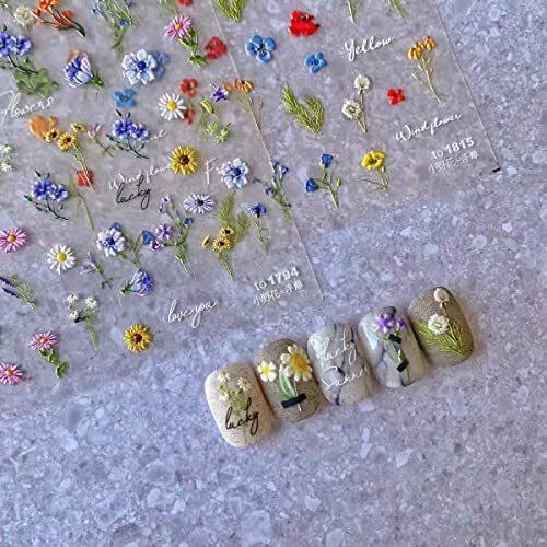 Small Daisy Little Wild Flower Nail Stickers 5D Embossed Wildflower Nail