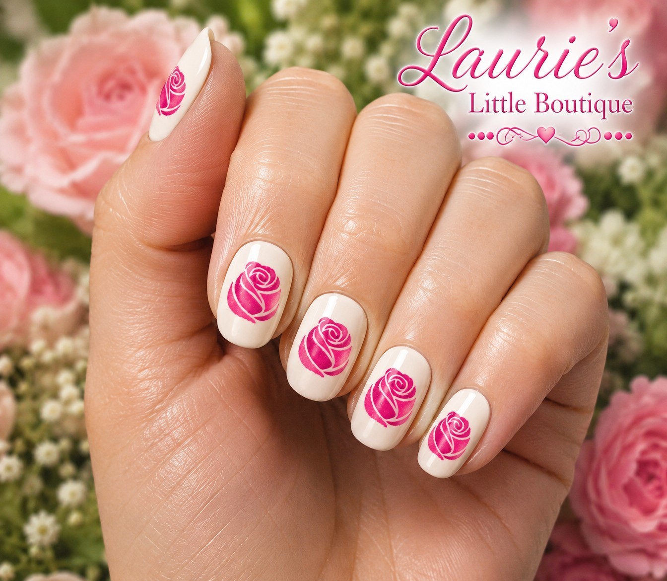 Waterslide Nail Decals Set of 45 Pink Rose