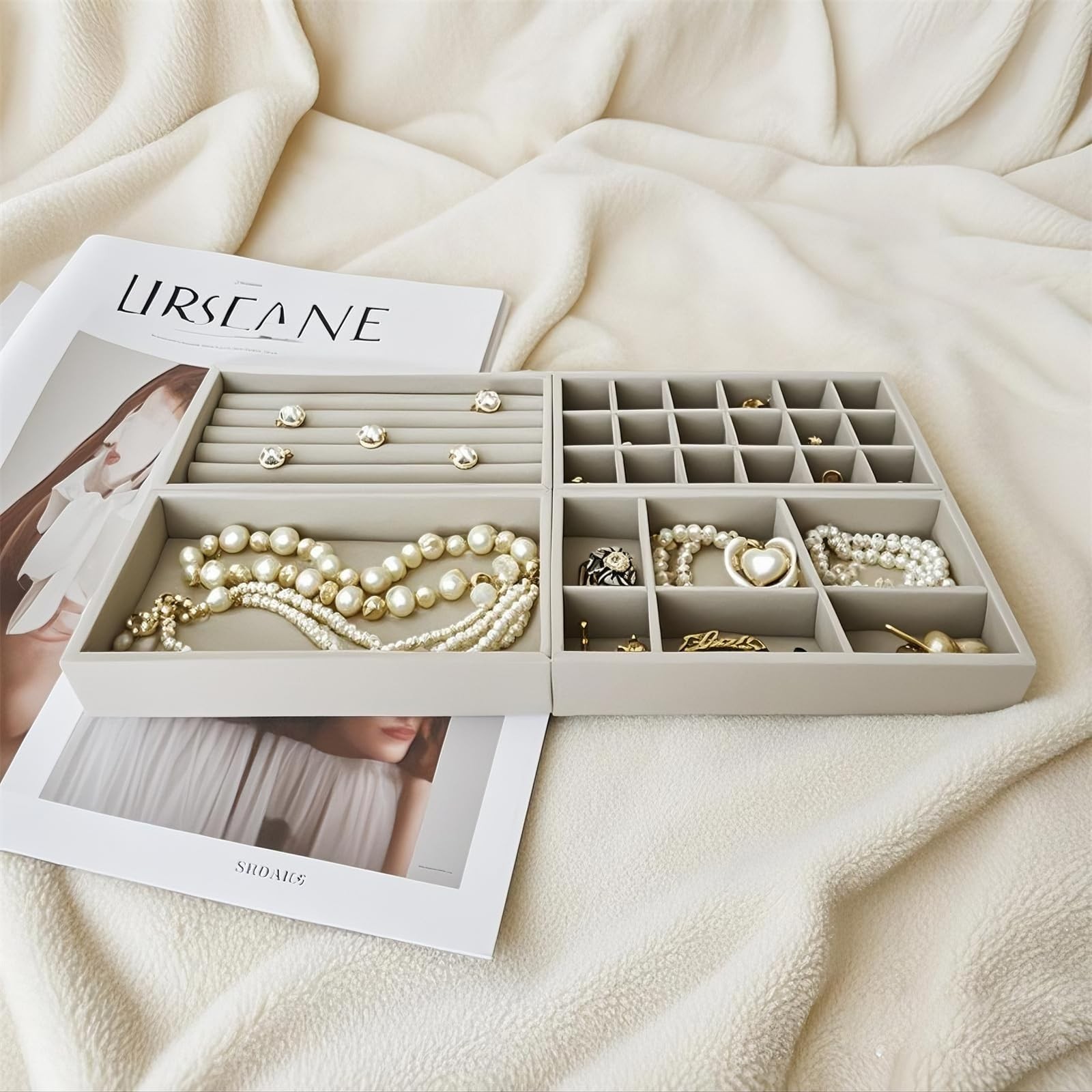 SCIKHEFT Stackable Jewelry Organizers and Storage with Velvet Jewelry Trays, …