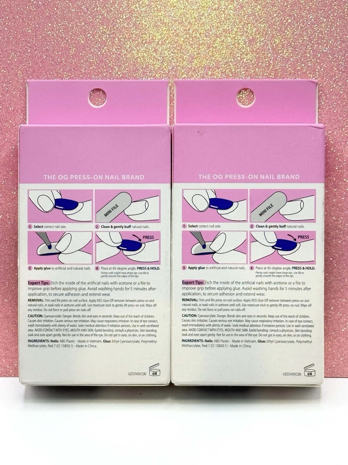 Kiss Glam Press-On Manicure Nails Short Pearl White Square Magnetic Chrome 2pck