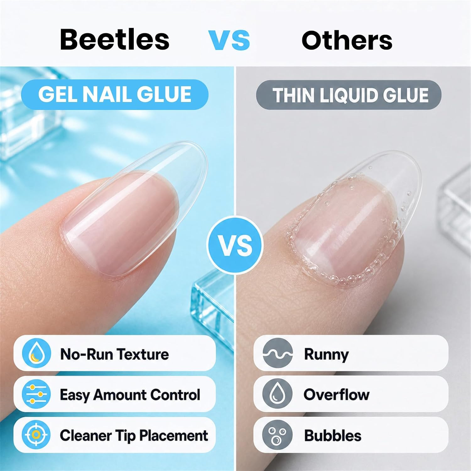 Beetles 2Pcs*20G UV Nail Glue, Hands-Free Soft Nail Tips Glue, HEMA Free | Super