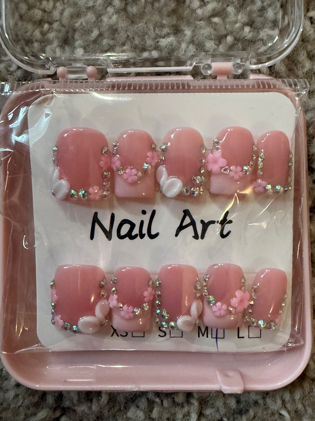 Handmade Press on Nails Square Short Fake Nails Pink French Tip (Size: Medium)
