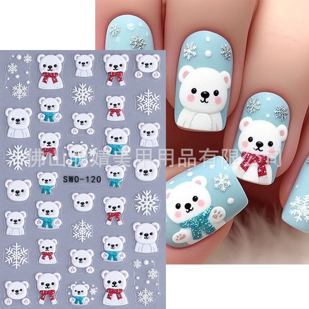 3Pcs Christmas Snowflakes Santa Bear Nail Art Sticker Decal Self Adhesive NS53