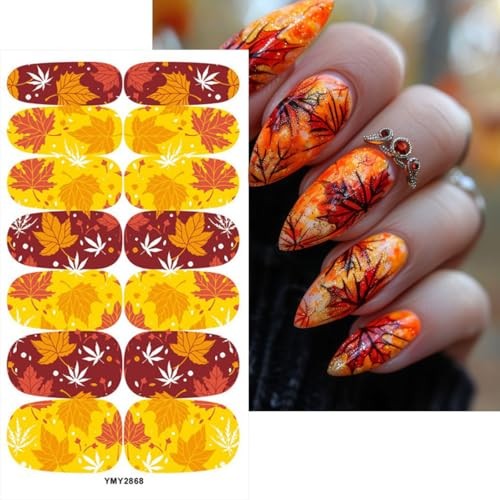 5 Sheets Fall Nail Stickers 3D Maple Leaf Full Nail Maple Leaf Nail Stickers-3