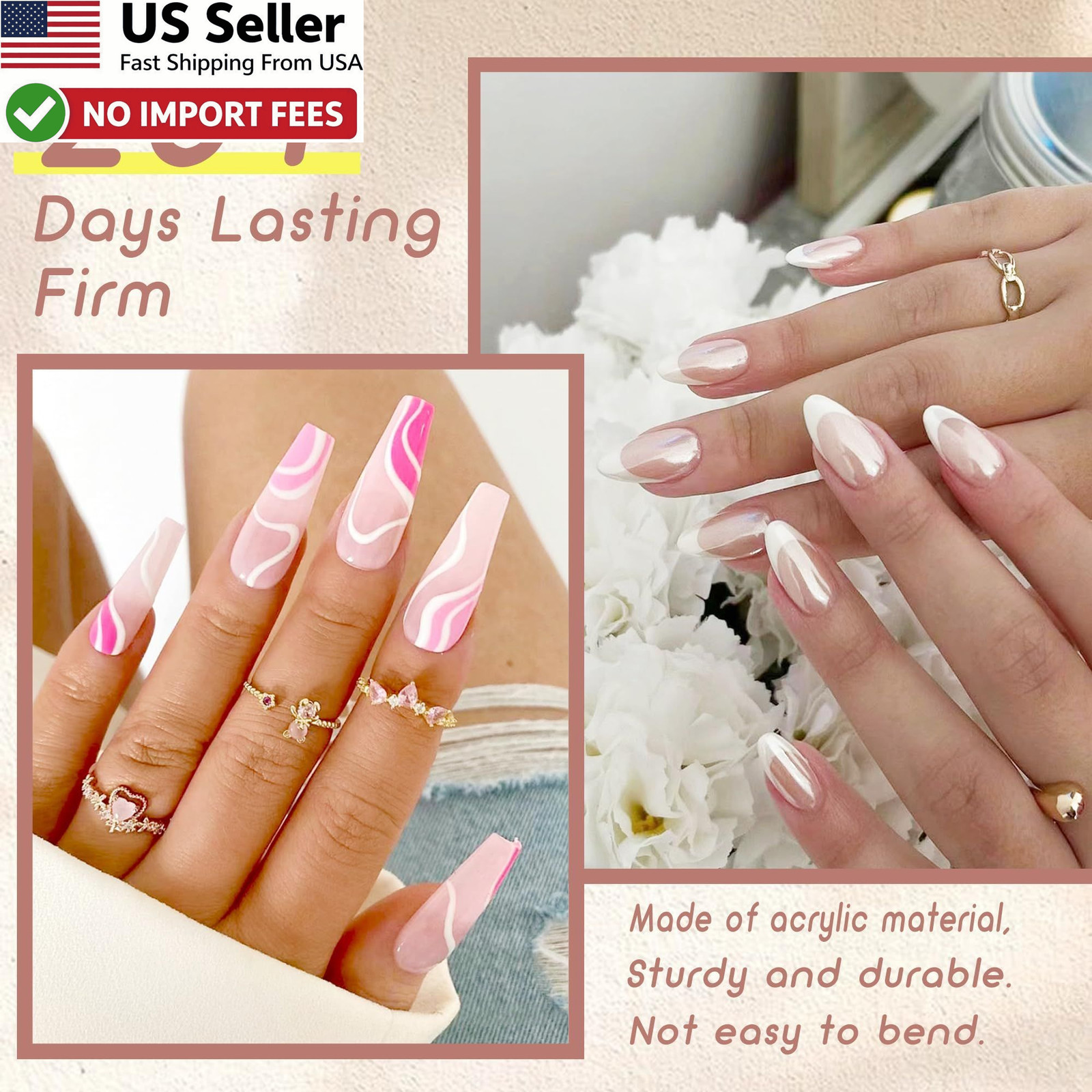 1000PCS Clear Nail Tips Full Cover Acrylic False Nails Kit Salon DIY FROM USA