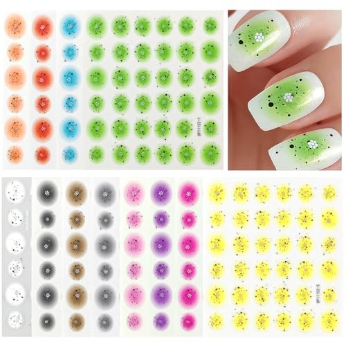 12 Sheets Gradient Blend Nail Art Stickers for Girl Women, 3D Self Style-001