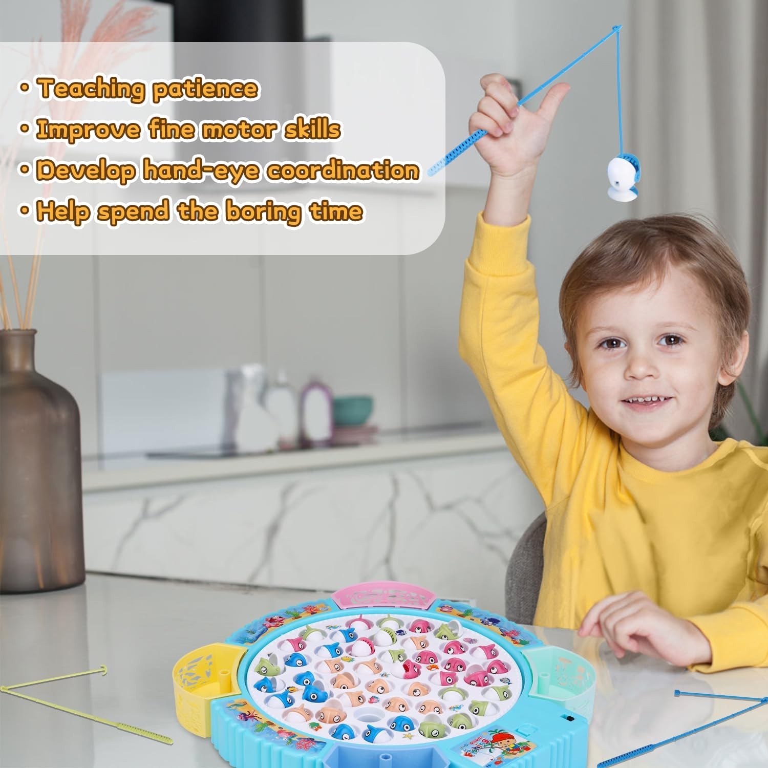 Magnetic Fishing Game Toys, Rotating Board with Music Including 45…