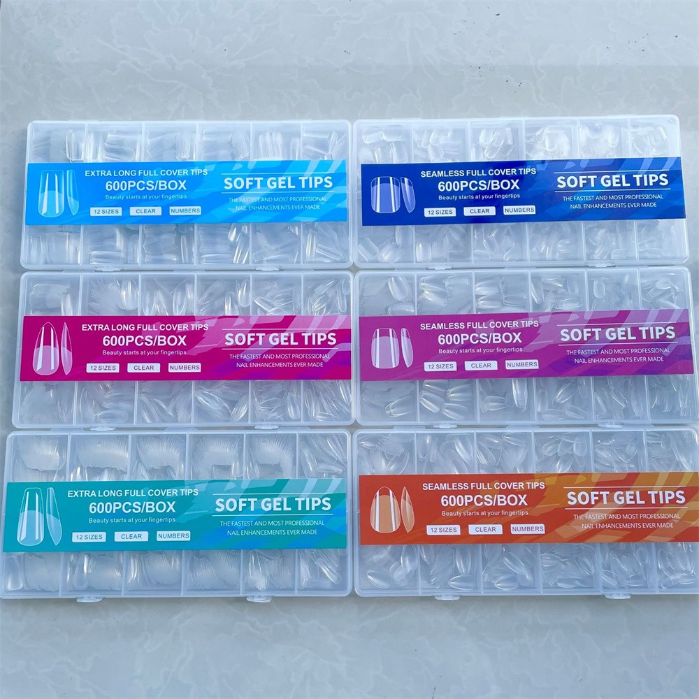 600pc Full Cover Half Frosted False Nail Tips Square Soak Off Gel Nail Extension