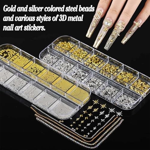 Nail Charms Rhinestones Kit – 18000Pcs 3D Gold Silver Gems, Cross Crown Pearls f