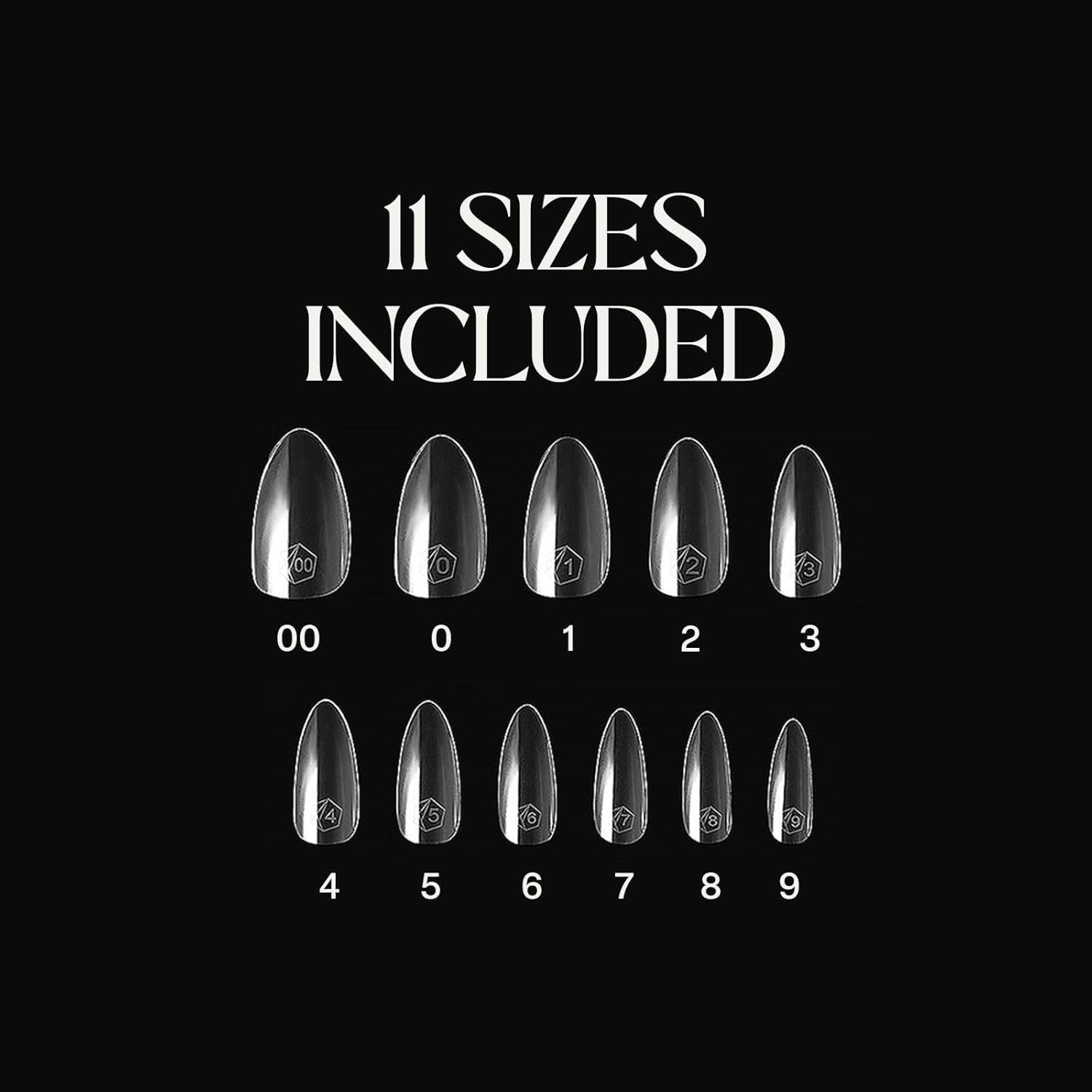 500pc Soft Gel Nail Tips – Natural Almond, 11 Sizes 00-9, Premium Quality Tips