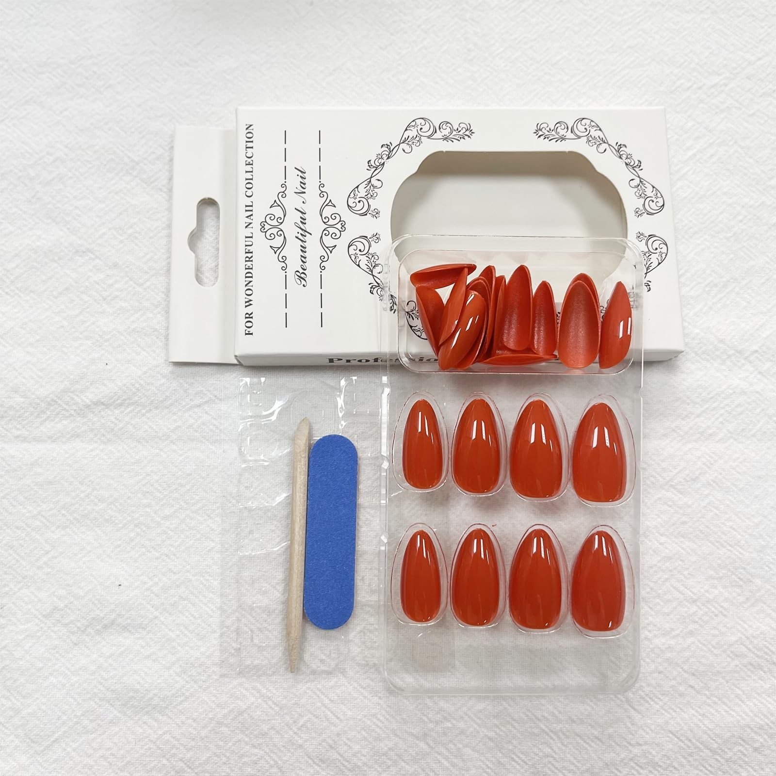 Orange Press on Nails Upgrade Medium Almond Pure Color Acrylic Nails Reusable…