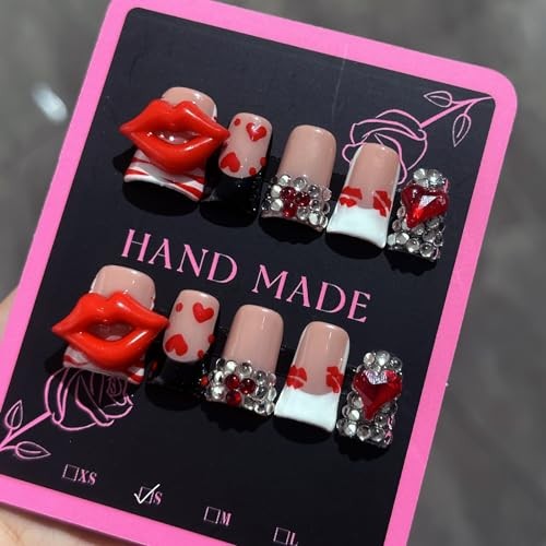 10Pcs Valentine’s Day Press on Nails Handmade Duck Press on Nails Style 15 (S)