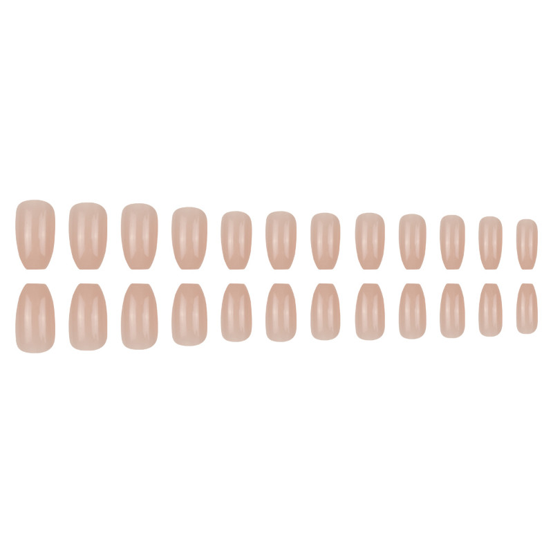 48pcs Medium Coffin Press On Nails, Milky Nude Glossy Solid Color, Reusable