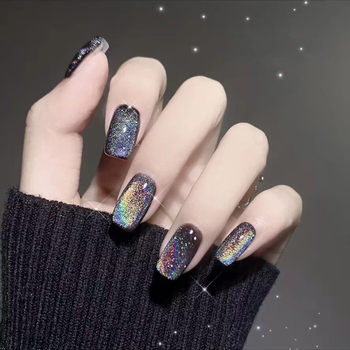 24pcs Pink Cat Eye Glitter Press On Nails With Jelly Glue