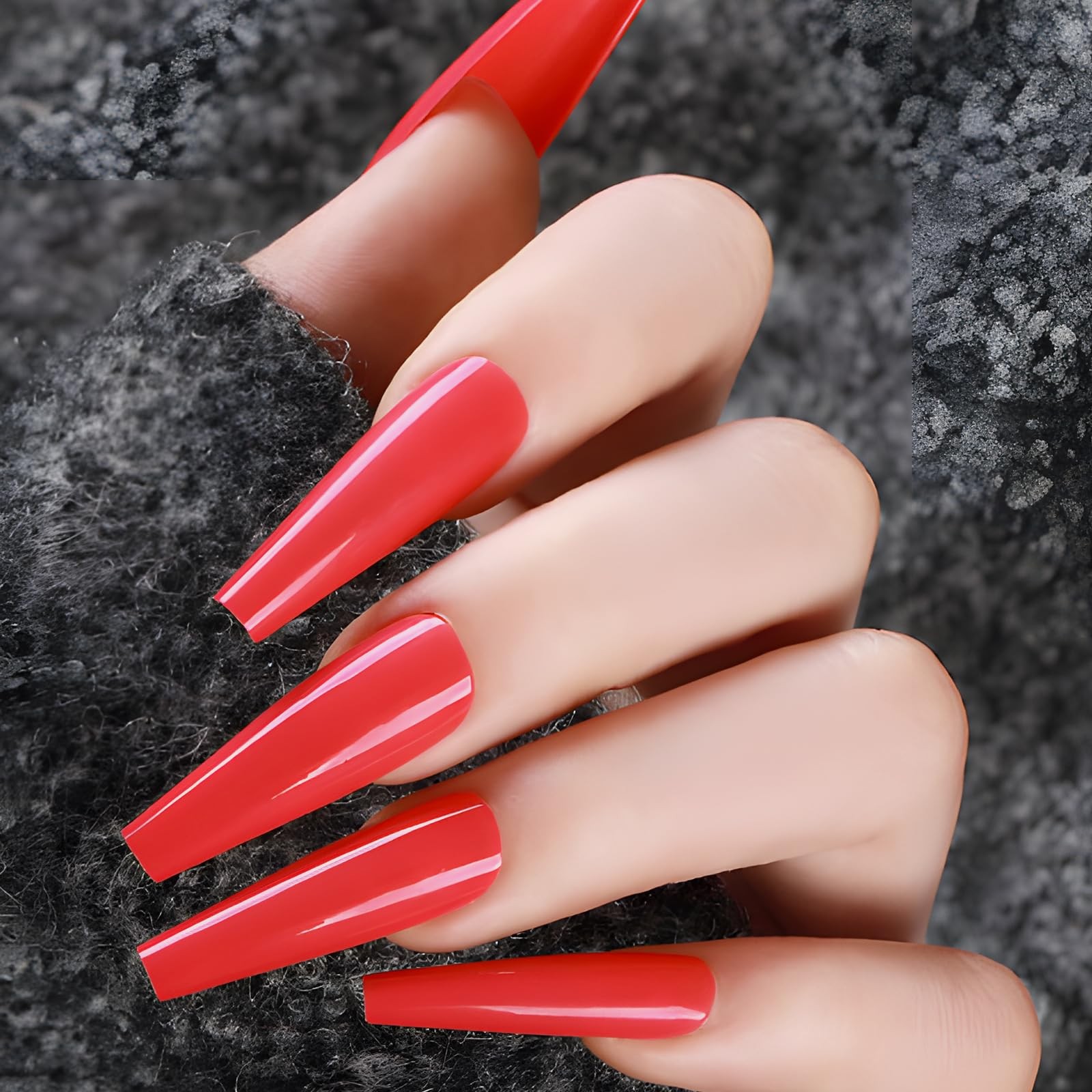 Lifextol 120pc Coffin Press on Nails Medium Length Colored Long Ballerina Red…