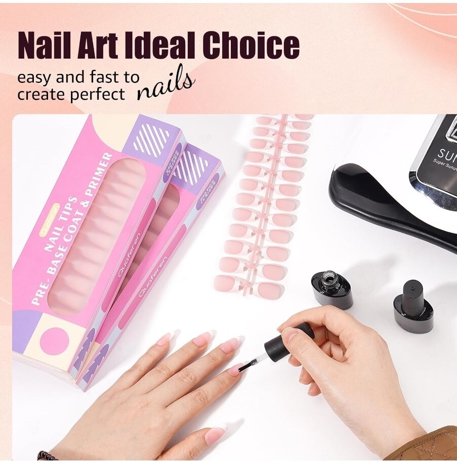 Soft Gel Nail Tips Short Pre Base Coat + Primer, 240 Pcs Pre short, pink