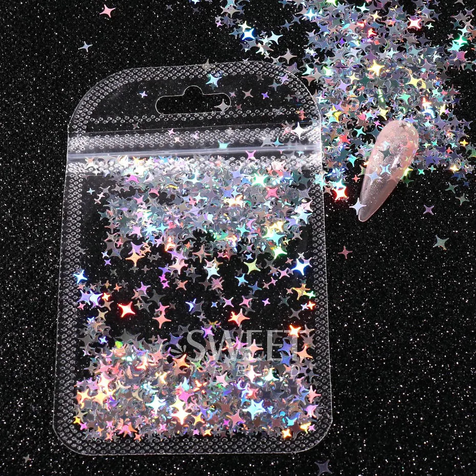 Holographic Star Four pointed Star Nail Paillettes Sparkly Laser Design Sequin
