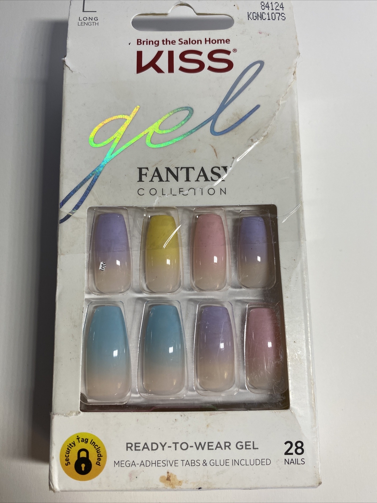 Kiss Gel Fantasy Glue On Nails Long Length Pastel Colors Pack of 28