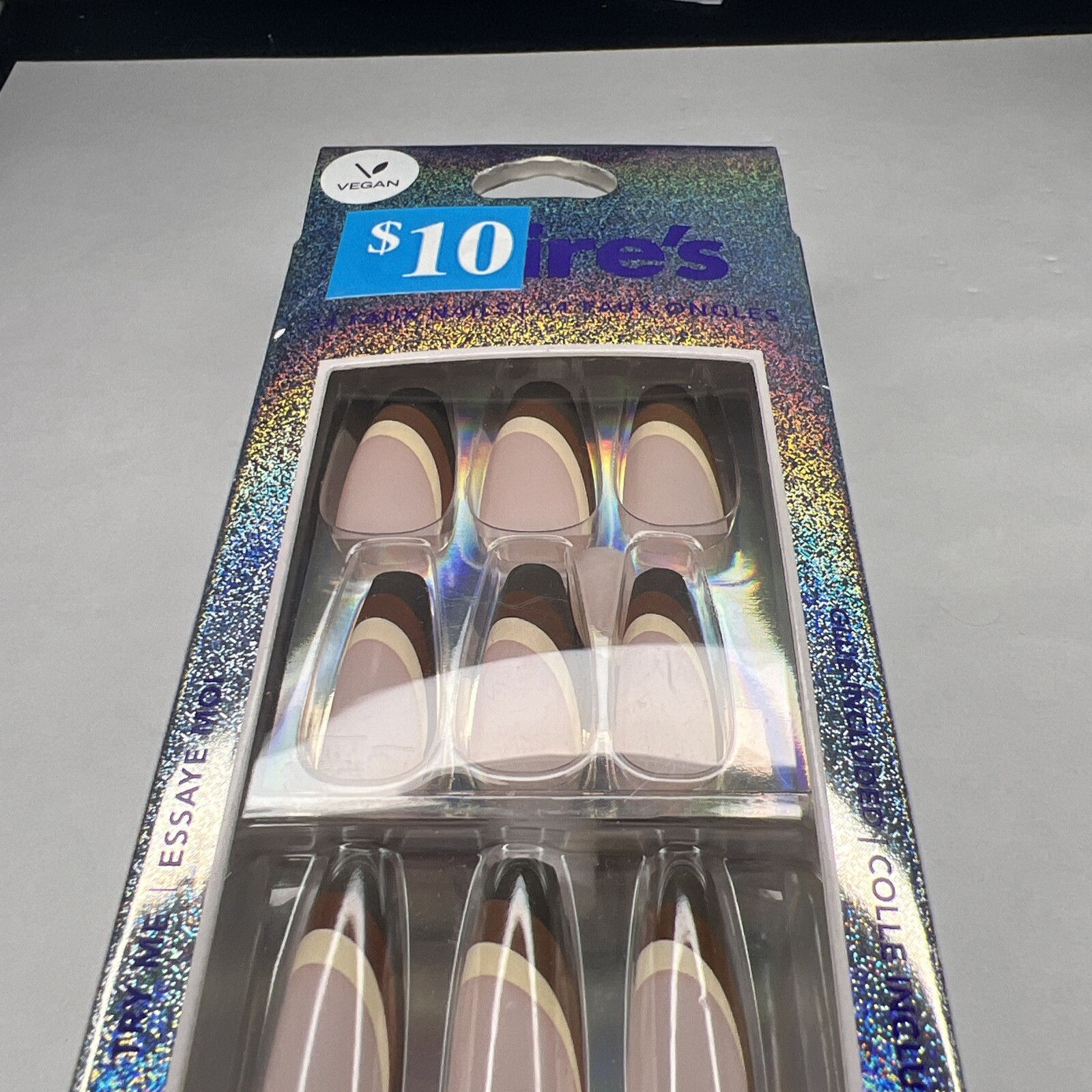 24pc Claire’s Fake False Press On Nails Glue On Vegan Brown Black French Coffin