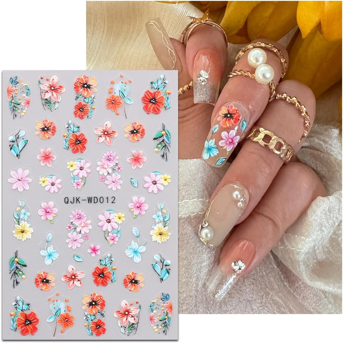 6 Sheets Flower Nail Art Stickers Decals Self-Adhesive Spring Summer Floral N…