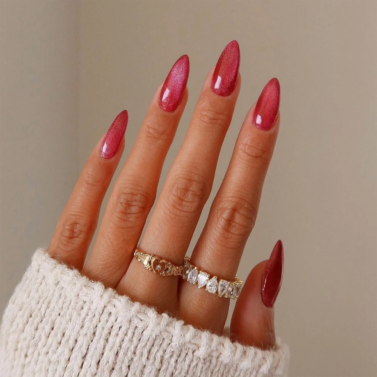 24pcs Pink Cat Eye Glitter Press On Nails With Jelly Glue