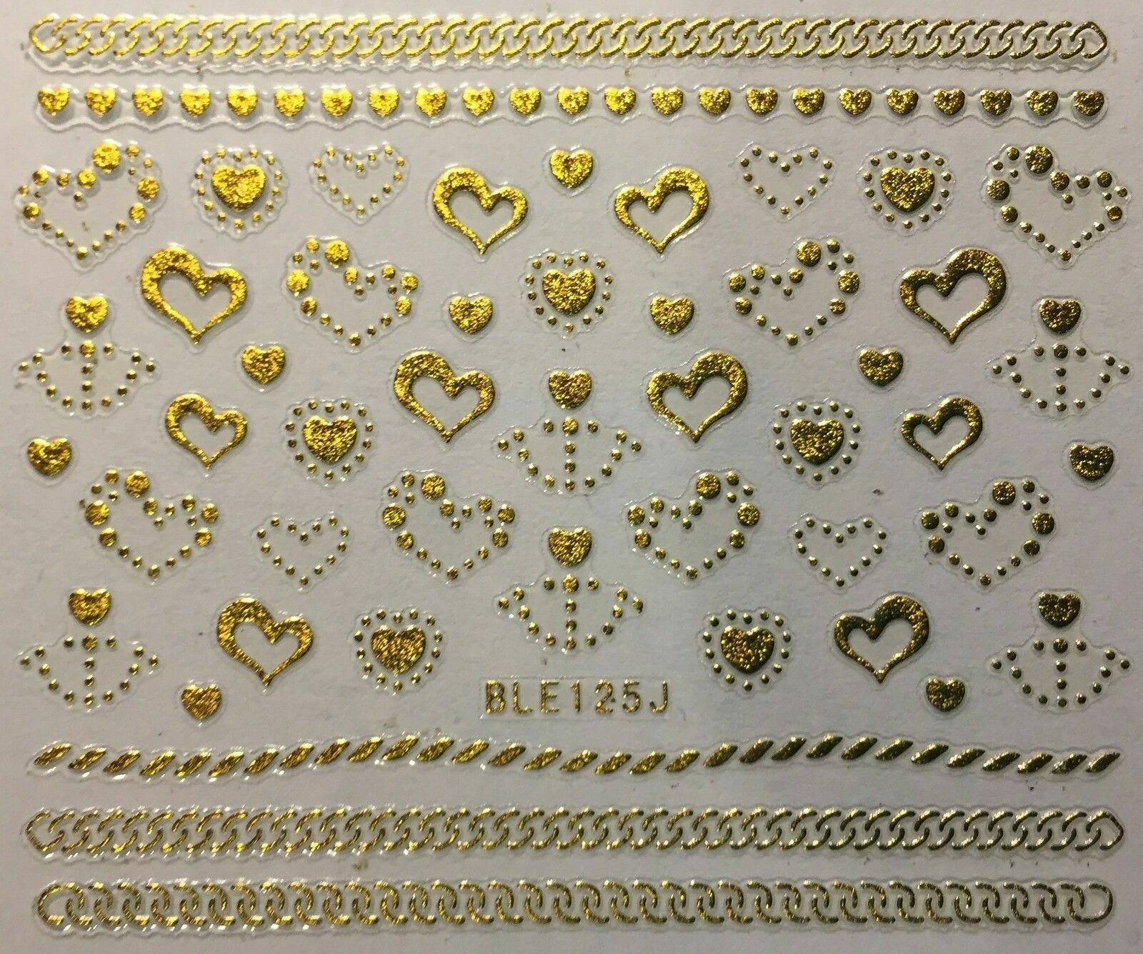 Nail Art Decal Stickers Gold or Silver Hearts & Anchors Valentine’s Day BLE125J