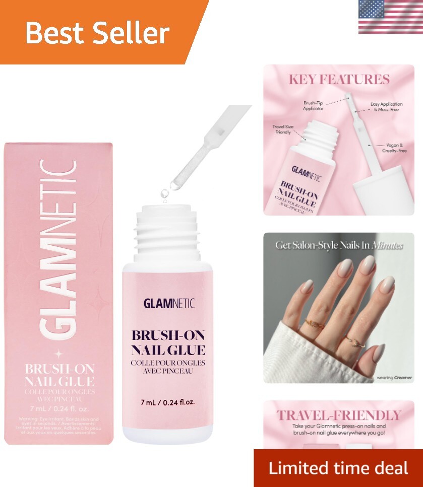 Vegan Brush-On Nail Glue with Travel-Friendly Size for Easy Applications