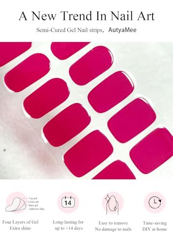 Semi Cured Gel Nail Strips (Rose Purple)-20 PCS Pink Red Gel Nail Stickers |
