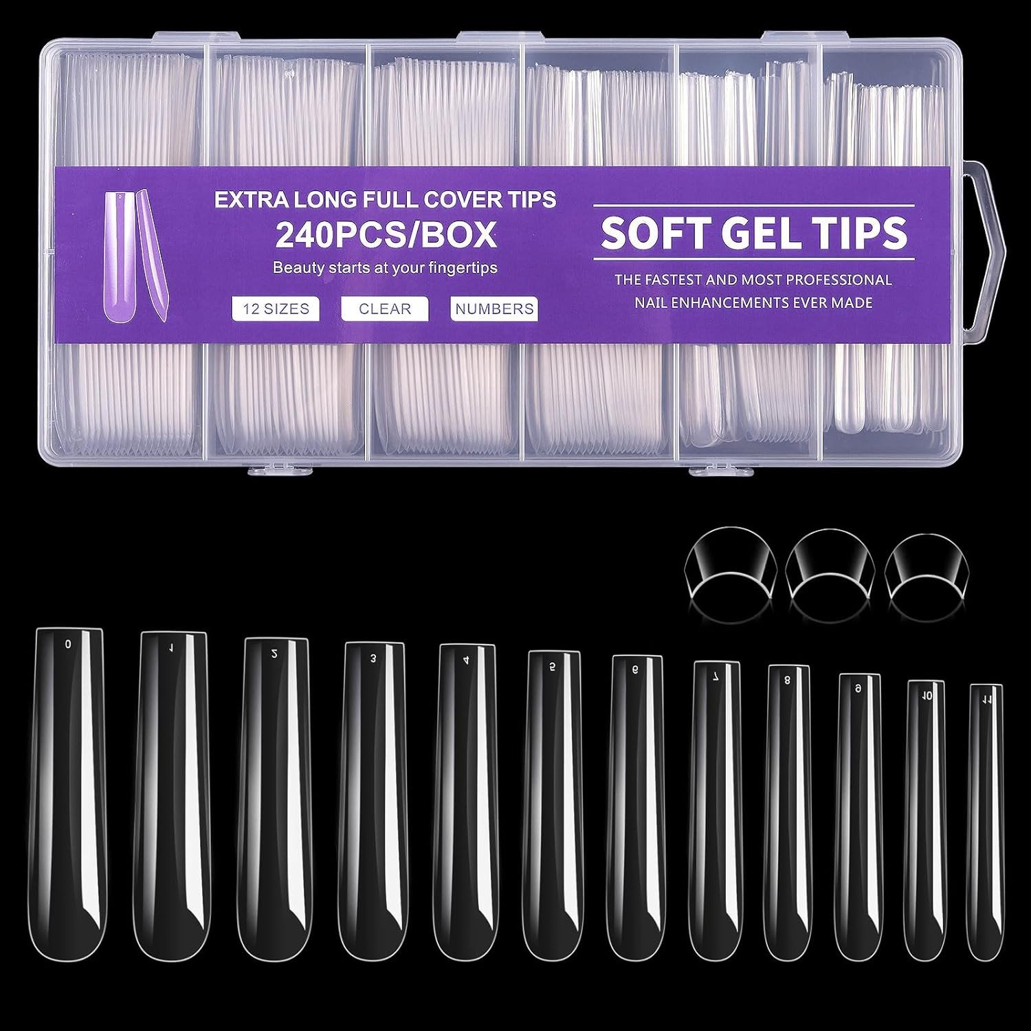 Long Square Nail Tips, 240Pcs Full Cover Soft Gel Nail Tips Pre-Shaped 3XL Strai