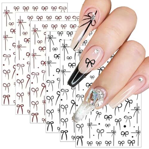 6PCS Bow Nail Art Stickers French Black Red 3D Self-Adhesive Nail Design 25