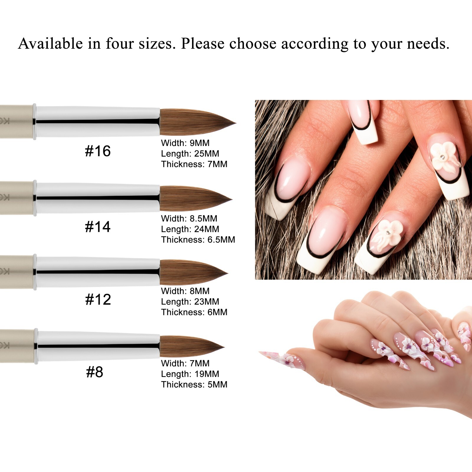 1 Piece Kolinsky Sable Crimped Round-Shaped Acrylic Nail Art Brush Manicure Pens