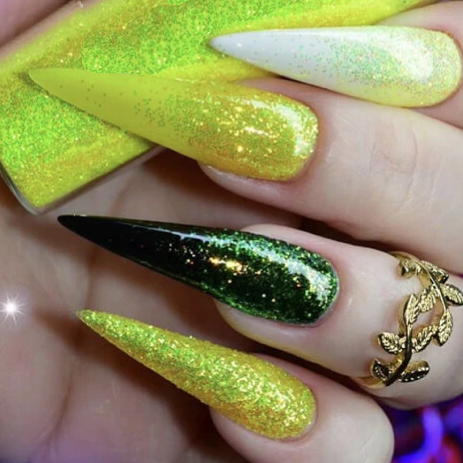 Iridescent Nail Glitter Neon Yellow Powder Golden Nails Frost Effect Colourful