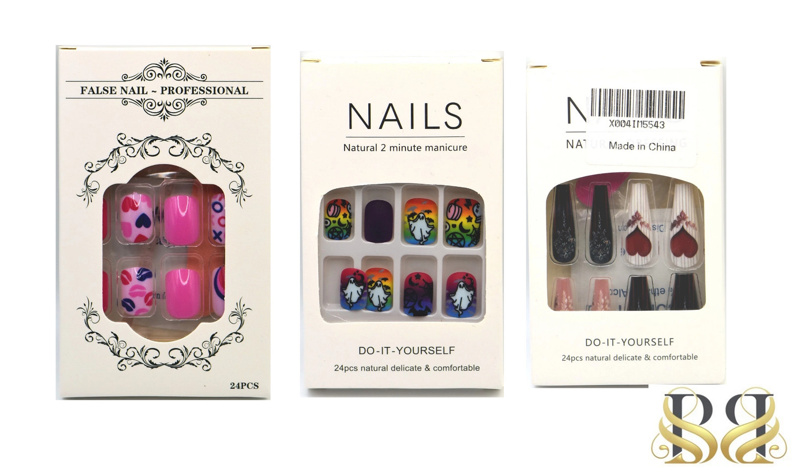 Set of Hearts & Lips,”NAILS Natural 2 Minute Manicure”, Red Heart Rose Nail