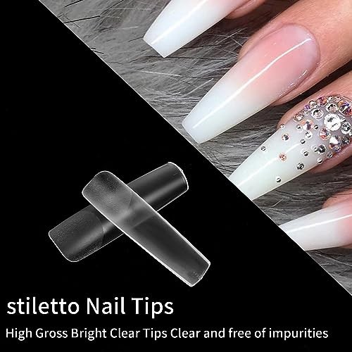 240 Pcs Clear Extra Long No C Curve Nail Tips Square Matte Full Cover Acrylic
