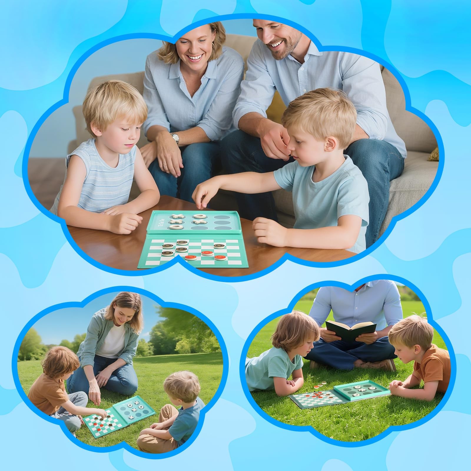 2-in-1 Magnetic Checkers & Tic-Tac-Toe Board Game | Portable,