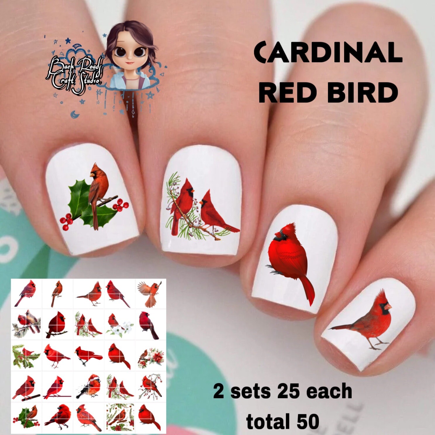 Cardinal Red Bird Waterslide Water Nail Decals Set Of 50 Instructions & Bonus